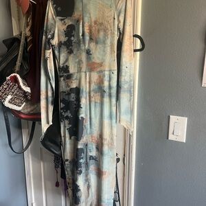 Fashion Nova Artistic Long Sleeve Dress - Black, Blue, Brown